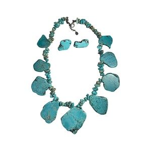 Barse Sterling 925 Chunky Turquoise Nugget Necklace and Matching Earrings